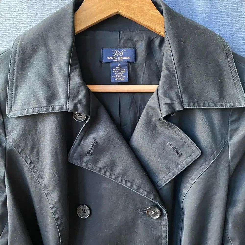Brooks Brothers 346 Short Trench Coat Black Double Breasted - Picture 2 of 8